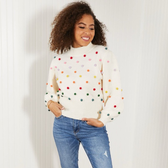 Davi & Dani Pop of Color Rainbow Pom Pom Sweater - Picture 1 of 5